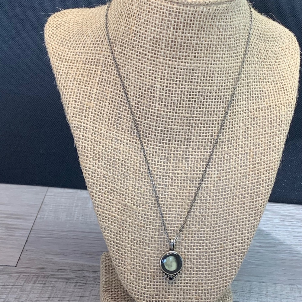 Moon Phase Pendant Necklace Silver Tone Beaded Celestial 18 Inch Chain 5395